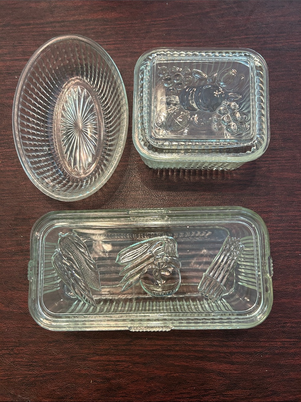 Vintage Clear Glass Storage Dishes; Two with Tops; Beautiful Perfect Condition